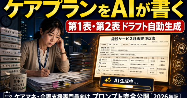 介護施設のケアプランドラフトを自動生成するAIエージェント【ケアマネ・介護支援専門員向けプロンプト完全公開2026年版】