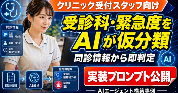 クリニック受付スタッフ向け：予約時の問診情報から受診科・緊急度を仮分類するAIエージェントの作り方