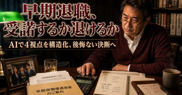 50代男性『早期退職オファー受諾判断×次のキャリア設計』AIエージェント完全ガイド【人生戦略2026】