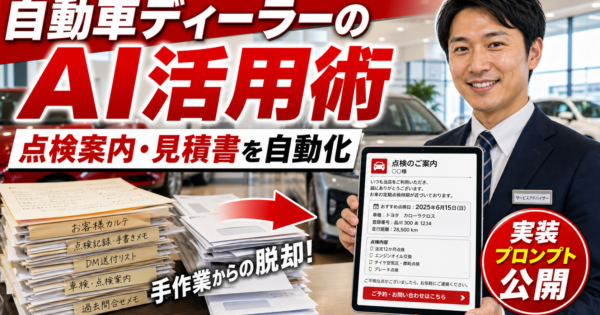 自動車ディーラーのAIエージェント活用事例【点検案内・見積書・車検リマインドを自動化する実装プロンプト公開2026】