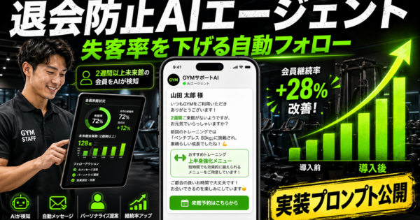 フィットネスジムの「会員退会防止・再来店フォロー」AIエージェント【失客率を下げる自動声かけ実装プロンプト公開】