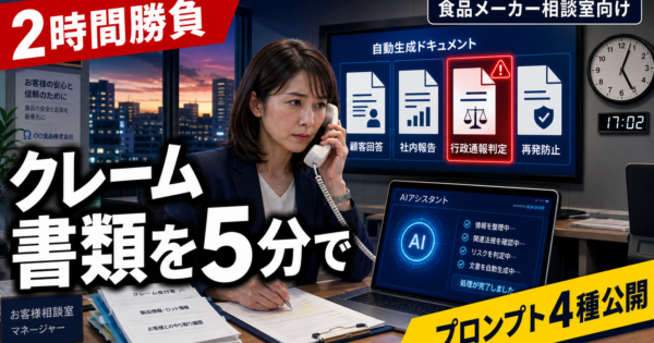 【中堅食品工場】お客様相談室のクレーム対応書類を5分で仕上げるAIエージェント【プロンプト4種完全公開2026年版】