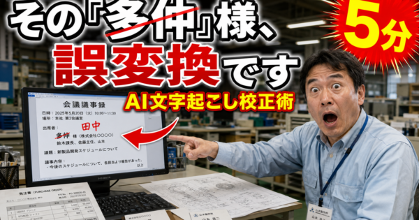 『田中』が『多仲』、型番も別物に──AI文字起こしの誤変換を5分で直す校正術【製造業・事務職2026】