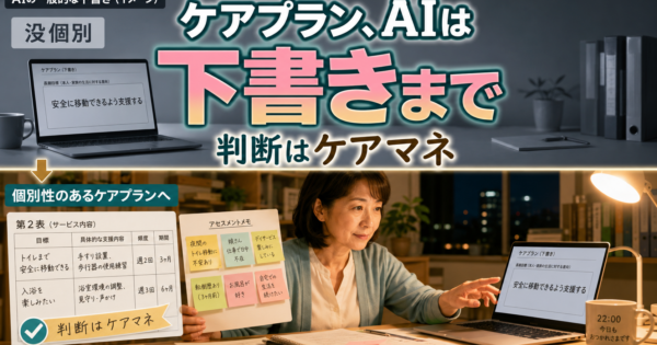 ケアプランの下書きをAIで作る方法と、やってはいけない3つの失敗【ケアマネ向け2026】
