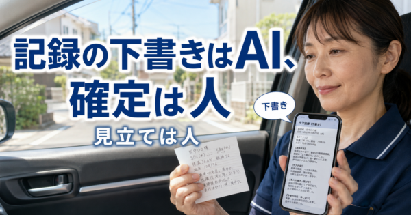 訪問介護の記録、移動中の3分メモから書く——AIで下書き、見立てと確定はヘルパーがする【サ責向け2026】