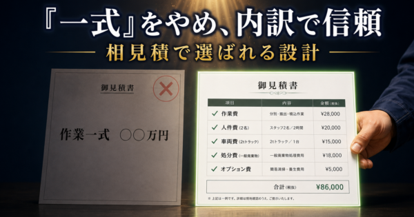 遺品整理『一式見積』をAIで内訳化——相見積負けと高額トラブルを同時に防ぐ【2026・お盆前】