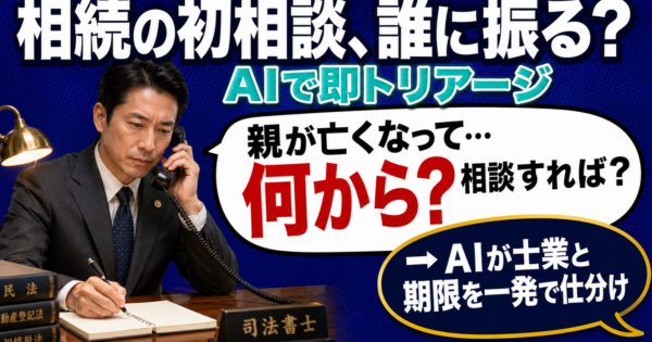 相続の「最初の相談」、AIで交通整理——司法書士・行政書士が初回対応で取りこぼさないための一次トリアージ【2026】