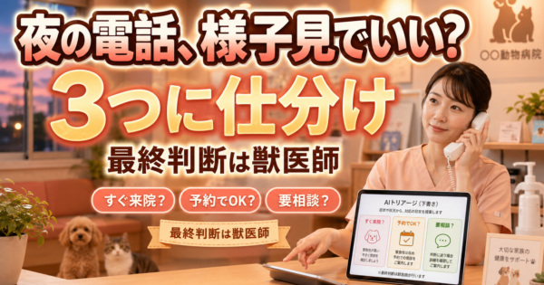 動物病院の電話、いちばん怖いのは「夜間の様子見でいいですか？」——受付の問い合わせ仕分けをAIで整える【2026】