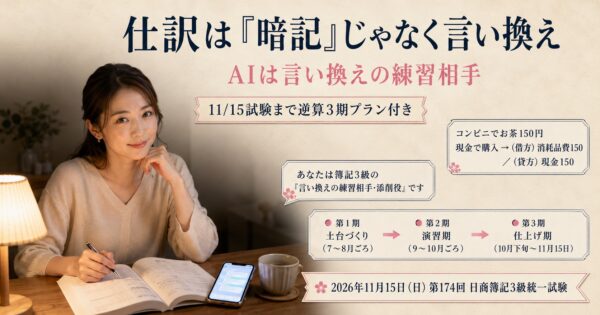 簿記3級×AI独学｜仕訳が「暗記」でなくなる勉強法【2026】