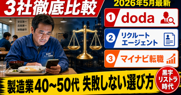 【2026年7月更新】doda・リクルートエージェント・マイナビ転職を徹底比較——黒字リストラ時代に製造業40〜50代が「失敗しない転職サービス」の選び方