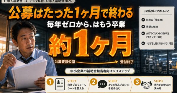 補助金申請をAIで段取りする——制度が変わっても使い回せる「自社専用アシスタント」の作り方【2026】