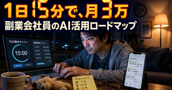 副業会社員の『1日15分×スキマ時間×AI活用』完全ガイド【月3-5万円ルート2026】