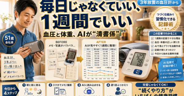 血圧・体重の記録が続かない人へ｜AIで受診に使える1枚に【2026】