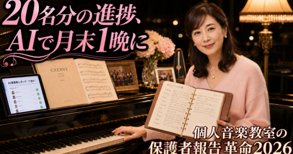 個人音楽教室の『生徒進捗×保護者報告』AIエージェント完全ガイド【ピアノ・楽器教室2026】