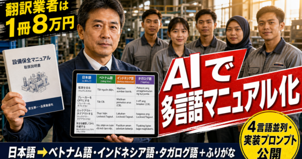 外国人技能実習生の作業マニュアル多言語化AIエージェント——安全文言を確実に届けるやさしい日本語＋3言語翻訳の実装プロンプト2種【2026年育成就労対応】
